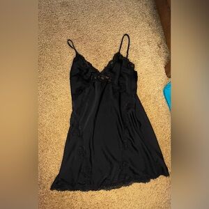 VS Black Lace Trim Satin Slip Dress
